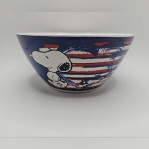 6" Peanuts Snoopy Patriotic Ceramic Bowl with Red & White Heart Motif Summer